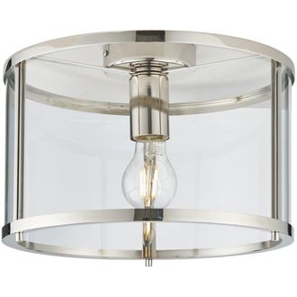 Loops Bright Nickel Semi Flush Ceiling Light & Clear Glass Shade - Low Ceiling Fitting in Metallics