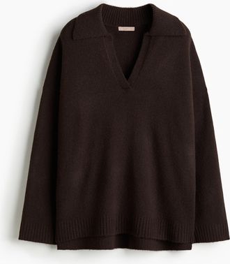 H&M Fine-knit collared jumper - Brown