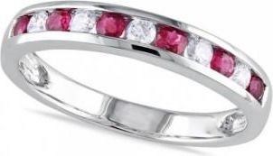 Allurez Channel Set Round Ruby & Diamond Wedding Band 14k White Gold (0.62ct)