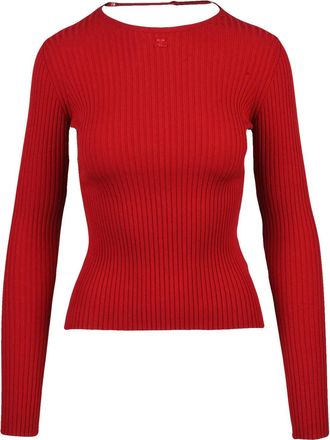 Courr&egrave;ges Ribbed Long-Sleeved Knit Top with Subtle Back Strap Detail