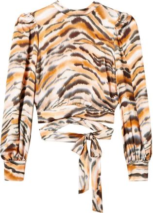 Twin-Set tiger-print cropped blouse - women - Viscose - 40 - Brown