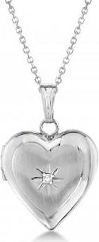 Allurez Petite Heart Photo Locket w/ Diamond Accent Women 14k White Gold.01ct