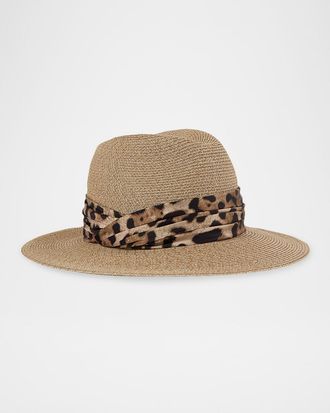 Eugenia Kim Courtney Animal-Print Sash Woven Packable Fedora