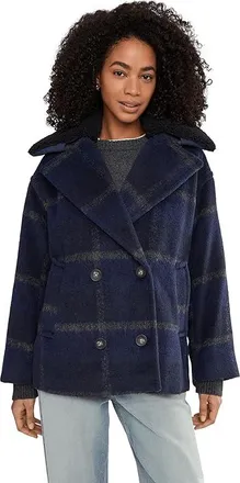 Levi's Wool Blend Peacoat Womens Jacket Navy Plaid : XL, Polyester/Wool