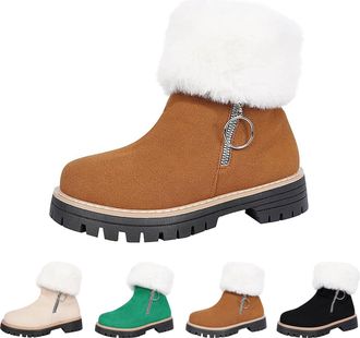 Generic Womens Faux Fur Ankle Snow Boots with Zipper, Fleece Lined Platform Ankle Boots with Side Zipper, Slip On Walking Shoes for Winter Outdoor (Brown,3.5)