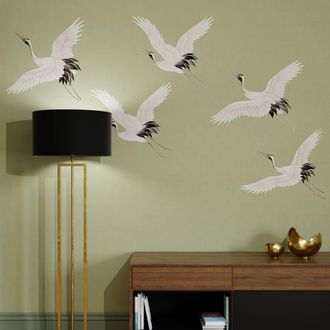 Superfresco Easy Cranes in Flight Sage Print To Order 3m x 2.8m Mural in Green