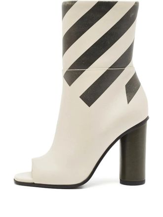 Anya Hindmarch striped peep-toe boots - women - Leather/Leather/Leather - 35 - Neutrals