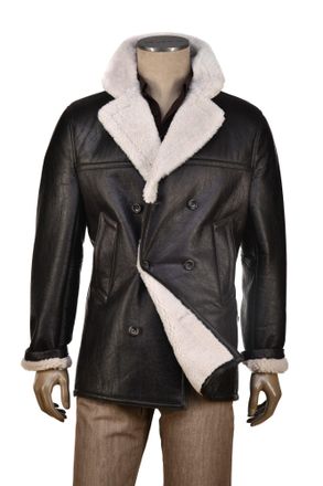 Hettabretz Leather Shearling Double-Breasted Overcoat