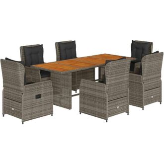 vidaXL Set Comedor Jard&iacute;n 7 Pzas Y Cojines Rat&aacute;n Sint&eacute;tico Gris Vidaxl