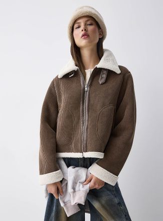 Only Womens High-pile fleece underside ribbed aviator jacket