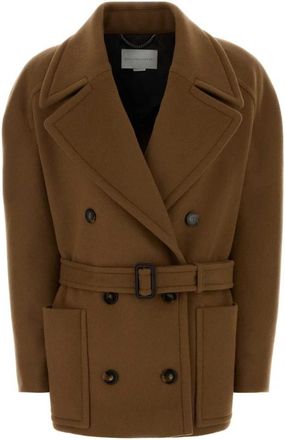 Stella McCartney Double-breasted halflange jas - Dames - Mantel - Bruin - M - Wol - Jassen