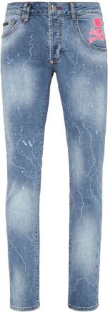 Philipp Plein skull-print straight-leg jeans - men - Elastane/Cotton - 33 - Blue