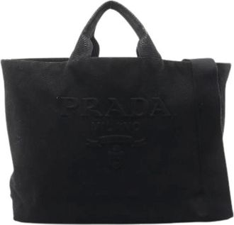 Prada Pre-owned Tote Bags, female, Black, Size: ONE SIZE Pre-owned Drill Canvas Tote Bag