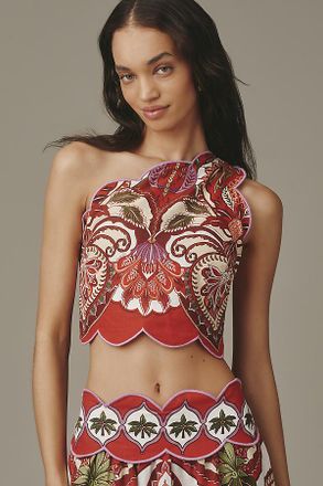 Farm Rio Odara Linen Blend One-Shoulder Top