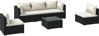 vidaXL Set De Muebles De Jard&iacute;n 6 Pzas Y Cojines Rat&aacute;n Sint&eacute;tico Negro Vidaxl