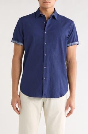 Robert Graham Piers Short Sleeve Woven Shirt in Navy at Nordstrom Rack, Size Xxx-Large