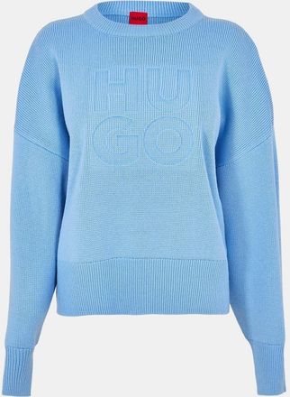 HUGO BOSS Hugo Womens Sisminye Relaxed Fit Drop Shoulder Long Sleeve Sweater in Pastel Blue - Size 14 UK