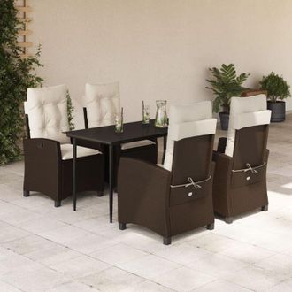 vidaXL Set Comedor De Jard&iacute;n 5 Piezas Y Cojines Rat&aacute;n Sint&eacute;tico Marr&oacute;n Vidaxl