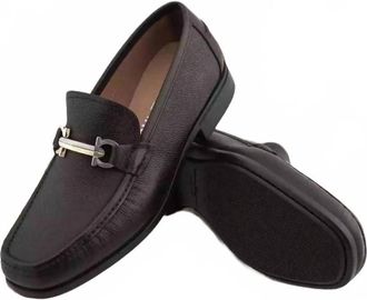 Ferragamo Mens Maurice Pebble Bit Loafers In Dark Brown