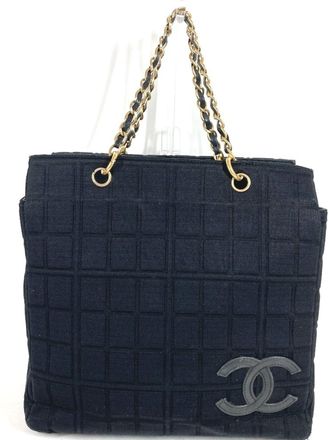 Chanel Black Cotton Shoulder Bag Tote Bag (Pre-Owned)