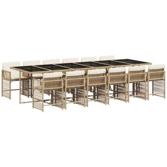 vidaXL Set Comedor De Jard&iacute;n Con Cojines 13 Pzas Rat&aacute;n Sint&eacute;tico Beige Vidaxl