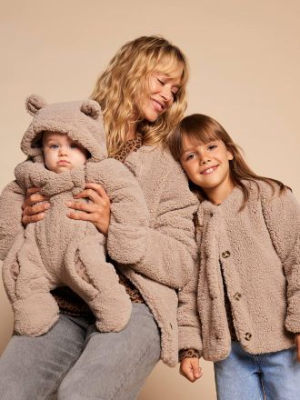 Envie de Fraise Veste fille sherpa doubl&eacute;e l&eacute;opard collection capsule m&egrave;re-fille taupe