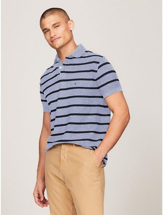 Tommy Hilfiger Mens Regular Fit Stripe Wicking Polo - Blue - XS