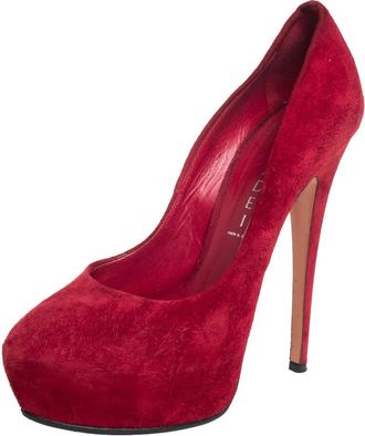 Casadei Red Suede Platform Pumps