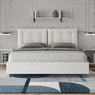 Itamoby Itamoby - Letto Matrimoniale Contenitore 160x190 Bianco Frassino Cuscini Similpelle Bianco Egos Annalisa