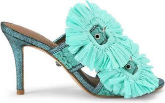Kurt Geiger Raffia Flower Buckle Sandal in Turquoise/Aqua at Nordstrom, Size 6.5Us