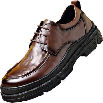 Generic Mens Broad Toe Oxford Shoes Full Grain Leather Slip Resistant Dress Shoes Black Business Formal Shoes Platform Sole Versatile Work Shoes for Men(Brown