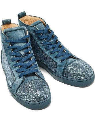 Christian Louboutin Rantus Orlato lace-up glitter sneakers - men - Suede/Rubber/Glitter/Calf Leather - 41 - Blue