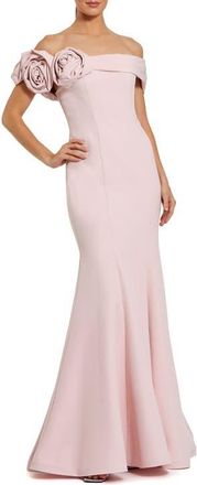 Mac Duggal Off The Shoulder Crepe Mermaid Gown in Vintage Rose at Nordstrom, Size 16