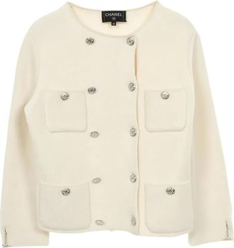 Chanel 1988 coco mark rhinestone button knitted jacket - Neutrals