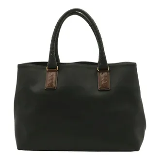 Bottega Veneta Black Dark Brown Coated Canvas Leather Shoulder Bag Tote Bag (Pre-Owned)