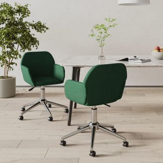 vidaXL Vidaxl - Sillas De Comedor Giratorias 2 Unidades Tela Verde Oscuro