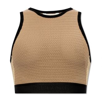 Palm Angels Tops, Dames, Beige, M, Katoen, Gebreide Top