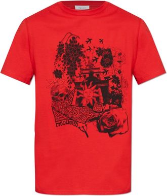 Alexander McQueen T-shirt met print - Heren - T-shirts - Rood - 2XL - Katoen - Tops