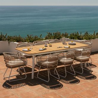 Sklum Set De Mesa Rectangular 240-300x100 Cm Extensible Mareiran Y 8 Sillas De Jard&iacute;n En Aluminio Y Rat&aacute;n Sint&eacute;tico Isaran Sklum