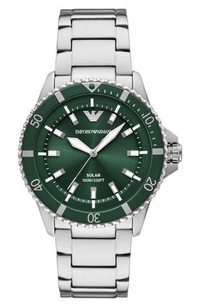 Emporio Armani World Explorer Solar Bracelet Watch, 42mm in Silver at Nordstrom