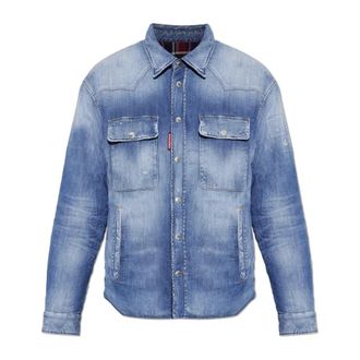 Dsquared2 Overhemden, Heren, Blauw, S, Leer, Ge&iuml;soleerd Shirt