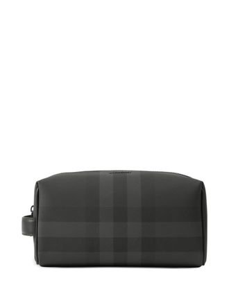 Burberry check-pattern travel pouch - men - Polyester/Cotton/Thermoplastic Polyurethane (TPU)/Leather - One Size - Grey