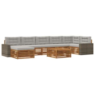 vidaXL Set Di Divani Da Esterno 8 Pz Naturale E Grigio Chiaro Vidaxl