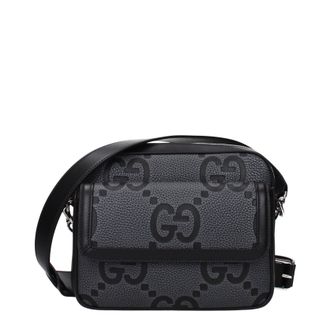 Gucci Herens Grijs/zwart lederen jumbo crossbodytas