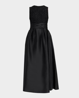 Shoshanna Beth Pleated Mikado & Mesh Maxi Dress
