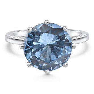 Pompeii3 Aquamarine Solitaire Flower Ring 14k White Gold 10MM Lab Grown