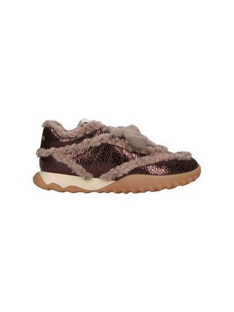 Pinko Brown Reby Shearling Calfskin Sneakers