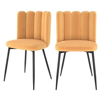 Rendez-Vous D&eacute;co Set de 2 sillas de terciopelo amarillo con patas de metal