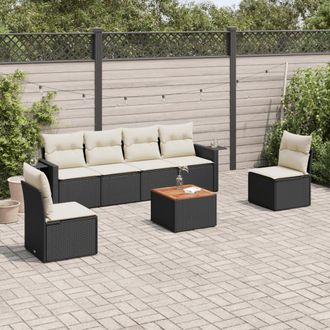 vidaXL Vidaxl - Set De Comedor De Jard&iacute;n 7 Pzas Y Cojines Rat&aacute;n Sint&eacute;tico Negro