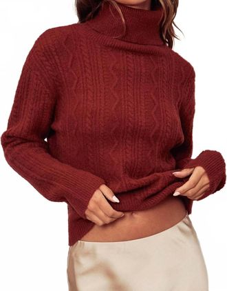 Dress Forum Cable Turtle Neck Sweater In Raspberry